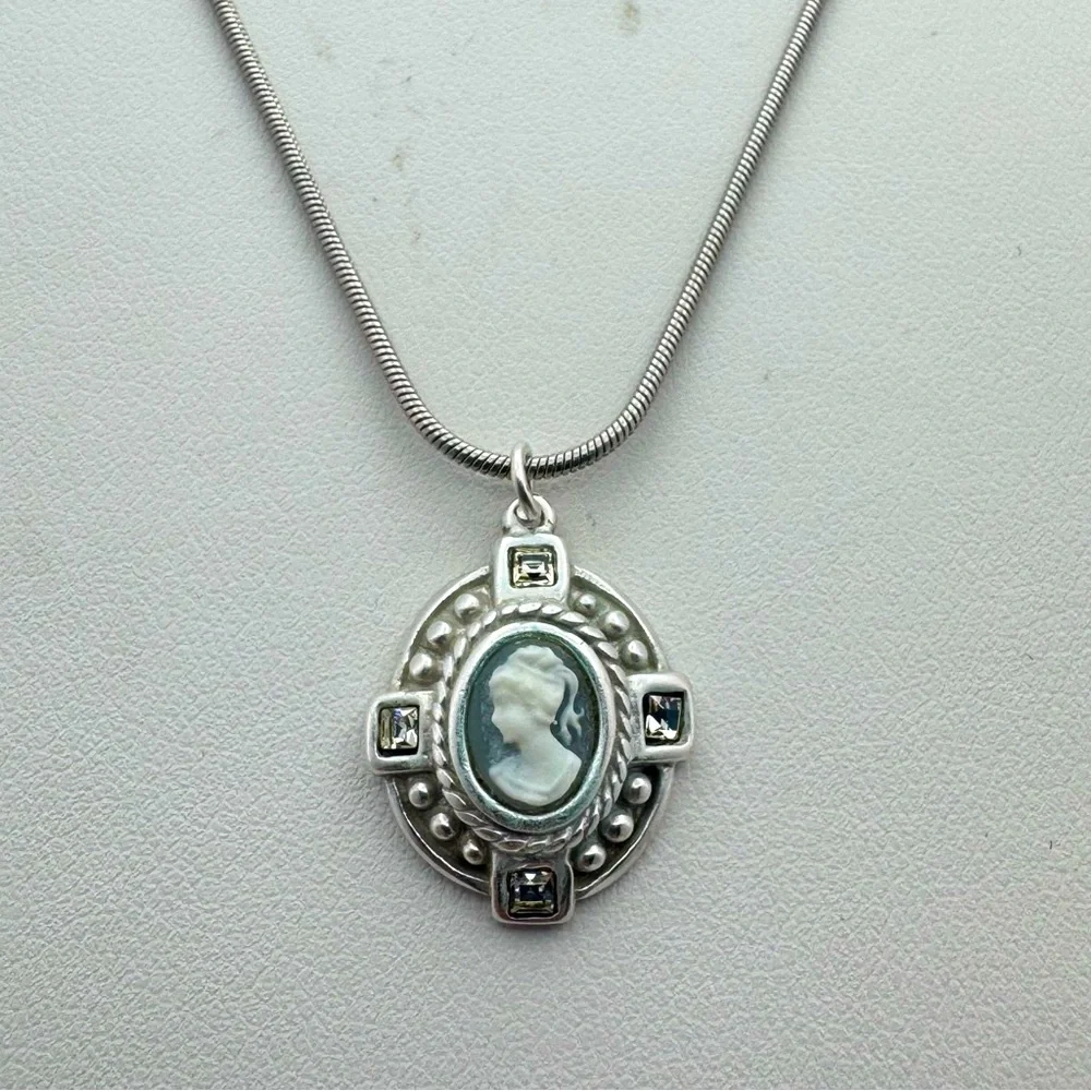 Sterling Silver Cameo Pendant Necklace with CZ Accents